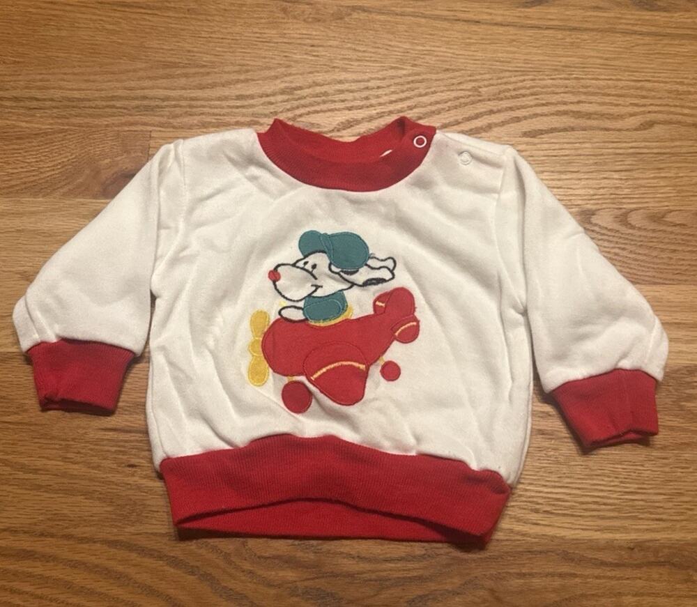 Vintage Sears Kids & More 12 Months Baby Boy Sweater Pullover Plane Puppy Dog